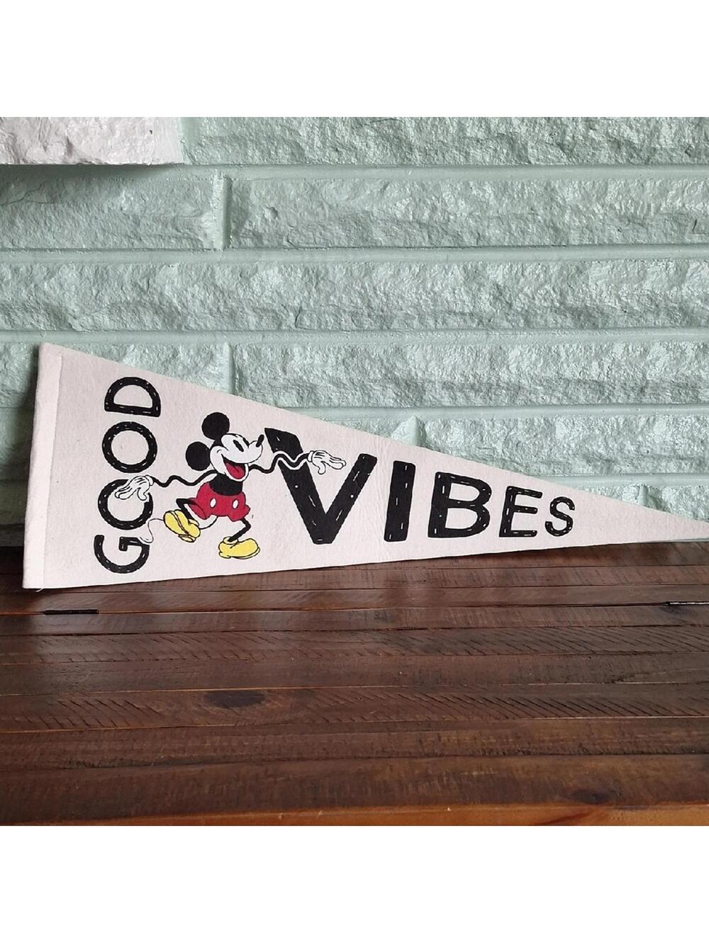 Vintage Disney Mickey Mouse Good Vibes Felt Pennant Flag